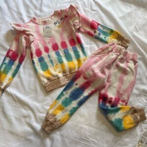 NWT Lola + The Boys Colorful Tie-Dye Kids Sweatshirt and Pants Set